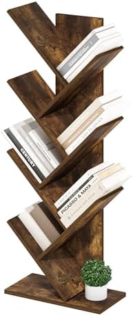 Furinno Tree Book Shelf, 7-Tier Bookshelf with Angled Open Shelf, Tree Bookcase for Room Decor, 8.4 x 15.7 x 39.4, for Organization and Storage, for Living Room, Bedroom, Home Office, Amber Pine by Furinno-FitsYourSpaceFitsYourBudget
