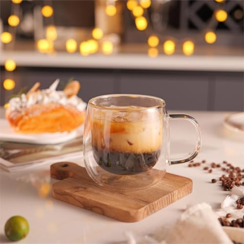 CNGLASS 10oz Double Walled Glass Coffee Mugs(2-pack),Clear Coffee Cups with Handle,Glass Espresso Mugs for Latte,Cappuccino,Tea - Image 6