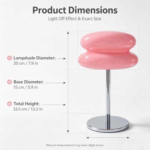 Table Lamp for Bedroom,Mid Century Modern Lamp for Nightstand, Dimmable Retro Egg Tart Bedside Small Lamps,Unique Home Mushroom Decor Aesthetic Cute Table Lamps nightstand lamp (Pink) - Image 2