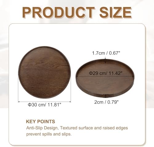 Wooden Serving Tray Round Wood Serving Tray Decorative Platter, 11.8 Inch Fit for Home Decor Kitchen Coffee Table Candle Holder, (Brown) - Image 2