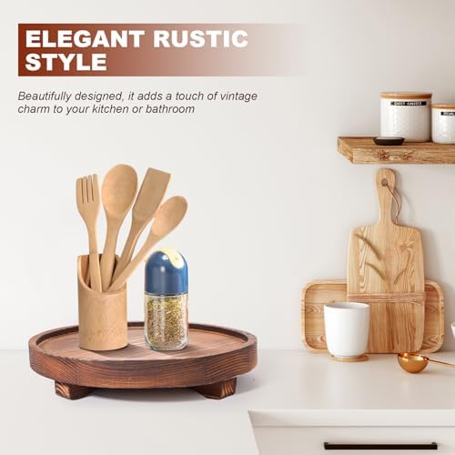 DEBETOOL Round Rustic Wood Decorative Tray - Image 7