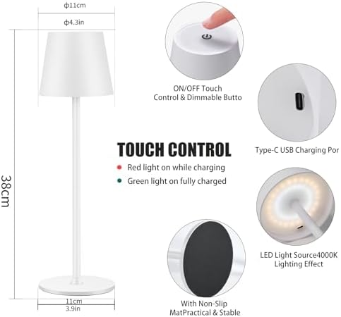 2 Pack Cordless Table Lamp,Portable LED Desk Lamp, 6000mAh Battery Operated, 3 Color Stepless Dimming Up, for Restaurant/Bedroom/Bars/Outdoor Party/Camping/Coffee Shop Night Light - Image 3