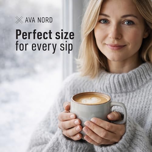 Ava Nord Stoneware Ceramic Coffee Mugs Set of 4 | 12 oz | Sage Ash - Image 4