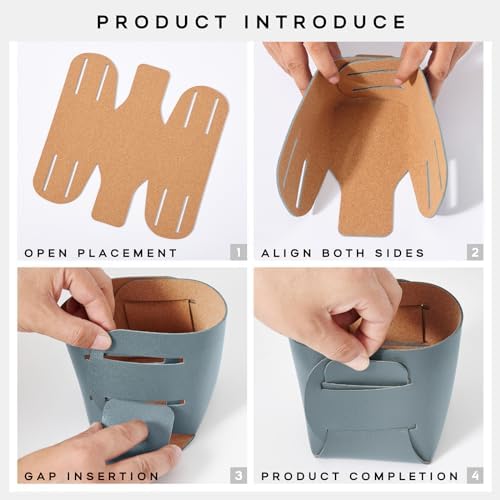 HOMIEAZICOZI 2-Pack Cork Leather Desk Accessories Storage - Pencil Pen Holder - Makeup Brush Holder Organizer - Stylish Addition to Home Decor (Light Blue) - Image 6