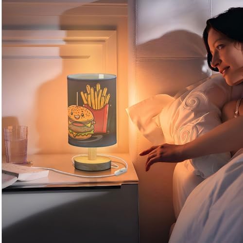 Fustylead Cartoon Style Hamburger and Fries Bedside Table Lamps with USB Port for Bedroom Lamp Accent Table Lamp Small Nightstand Lamp Sturdy Linen Shade Wooden Decorative Lamps for Home|Kids|Holiday - Image 7