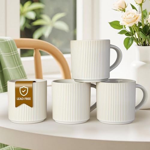 DeeCoo Matte White Coffee Mugs Set of 4, 12 Ounce Mug with Handles, Ceramic Stoneware Catering Coffee Cups, Porcelain Mugs Sets for Coffee, Tea, Hot Cocoa, Milk, Microwave and Dishwasher Safe - Image 6