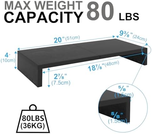TEAMIX 2-Pack Monitor Stand Riser 20 inch, Wood Desk Computer Shelf, Black - Image 5