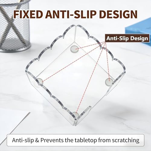 3x3 Inch Scalloped Acrylic Sticky Note Holder, Clear Cute Post It Note Dispenser, Notepad Holder with Wave Design, Thick Acrylic Desk Organizer for Office, Home, Dorm, Classroom - Image 4