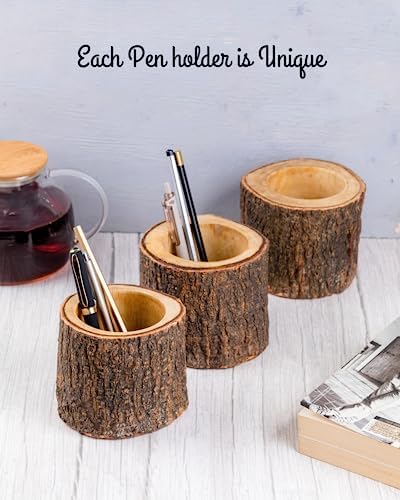 Mie Creations Rustic Pencil Cup, Antique Wooden Log Office Organizer, 4'' - Image 5