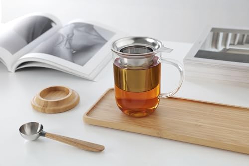 VIVA Minima Balance Glass Tea Cup with Infuser and Lid, 17oz, Clear Bamboo - Image 7
