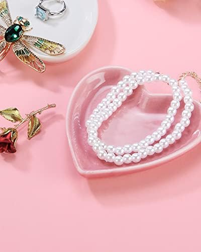 JAMEND CLXP Pink Heart Jewelry Tray, Engagement Wedding Ring Dish Earring Holder for Newlyweds, Sweet Gift for Women, Ceramic. NO ROSE. - Image 6