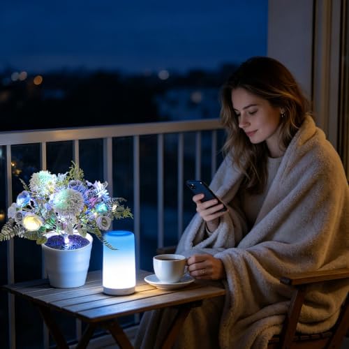 Artificial Blue Flower Night Light Bedroom Wedding Party Office Decor - Image 4