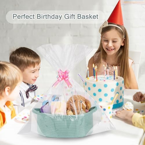 COMSE Empty Small Gift Basket with Bag & Ribbons, Light Green - Image 4