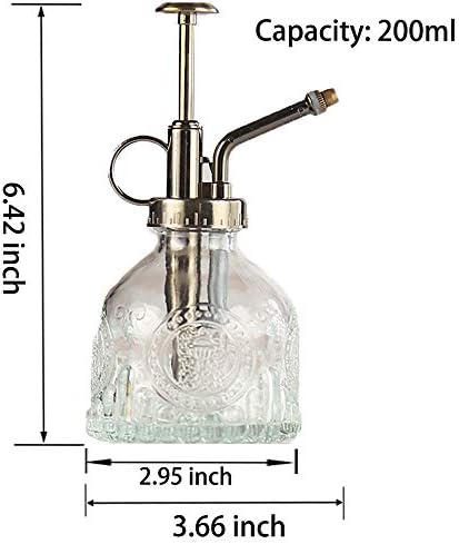Plant Mister Glass Spray Bottle Small Plant Watering Can 6.4" Tall Retro Indoor Watering Can Bronze Plastic Top Pump for Garden Indoor Plant Sprayer (Transparent) - Image 2