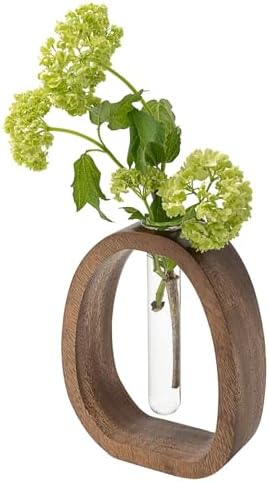 Acacia Small Wood Vase, Glass Tube Plant Propagation Station, MCM Decor by MIGAKUHOME