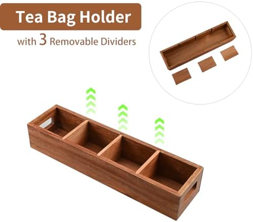 Acacia Wood Tea Bag Organizer with 4 Slots – Tea Bag Holder and Tea Organizer, Sugar Packet Storage for Countertops - Image 6
