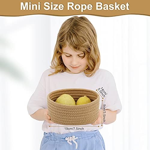 【2 Pack】ABenkle Small Woven Baskets, Tiny Oval Shallow Storage Baskets, Mini Cotton Rope Empty Decorative Basket, Boho Little Organizer Bins for Bathroom, Cat Dog Toy Gifts Baskets - Image 2