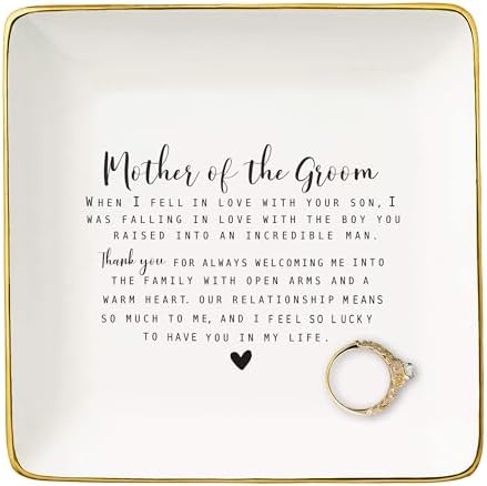 Mother Of the Groom Gifts from Bride,Bridal Shower Gifts for Mother-In-Law Present,Wedding Present for New Mom-Ceramic Jewelry Tray Trinket Holder Ring Dish-Thank You for Always Welcome Me by NZY