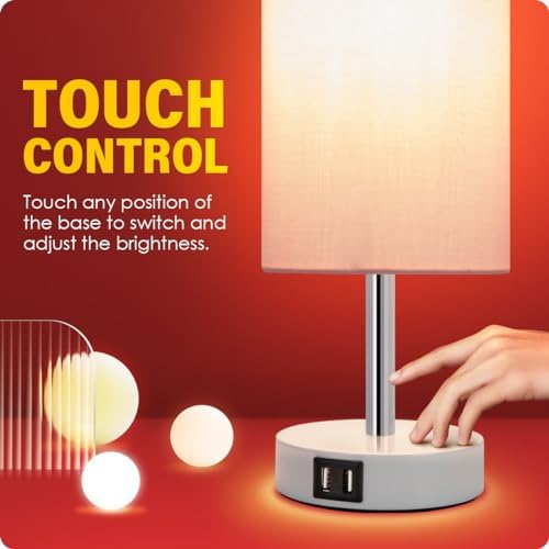 Yarra-Decor Desk Lamp with USB Port, Touch Control Desk Lamp with 3 Levels Brightness, Bedside Table Lamp with Round Pink Shade for Bedroom, Living Room, Dorm, Home Office - Image 4