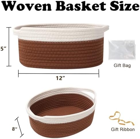 Woven Rope Basket - Baby Gift Basket with Bag & Ribbon, White&Brown - Image 2