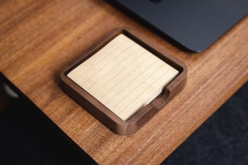 MUUJEE Wooden Office Desk Note Holder Organizer - 3.75 x 3.75 for Work Teacher Dad Wood Tray Post It Sticky Notes Work Minimalist Rustic - Image 4