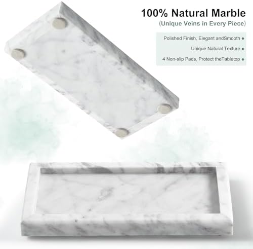Natural Small Marble Vanity Tray, Stone Organizer for Bathroom & Kitchen - Image 3
