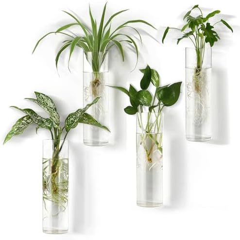 Mkono Wall Hanging Vases, 4 Pack Glass Propagation Stations Flower Planter by Mkono