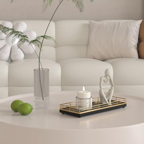 Wooden Decorative Tray, Oak 11.2" L Coffee Table Tray for Kitchen Countertop Soap Sponge Holder Candle Nightstand Table Centerpieces for Dining Room Decor Black Gold - Image 6
