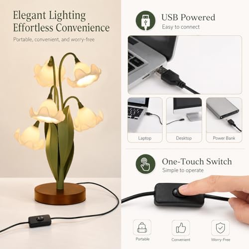 Flower Table Lamp for Bedroom, LED Cute Reading Light - Image 5