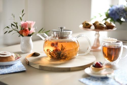 Teabloom Connoisseur Glass Teapot with Stainless Steel Infuser for Loose Tea – 4-Cup Capacity, Stovetop-Safe, Durable Borosilicate Glass, Perfect for Hot and Iced Tea - Image 3
