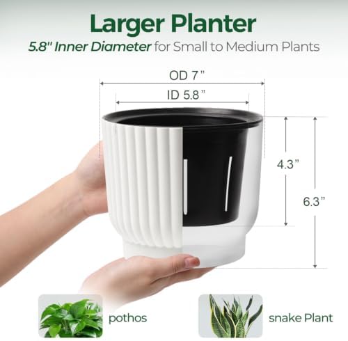 T4U Self Watering Pots for Indoor Plants, 7 Inch 4 Pack Planter White - Image 2