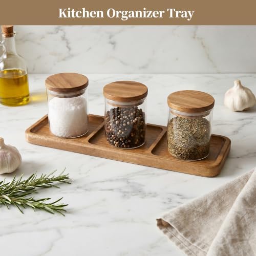 Small Wooden Tray | Acacia Wood Tray for Vanity, Bathroom Counter, Coffee Table & Toilet | Perfect for Jewelry, Key & Catch All | Mini Charcuterie Board Serving Platter (Rectangular 3-Compartment) - Image 5
