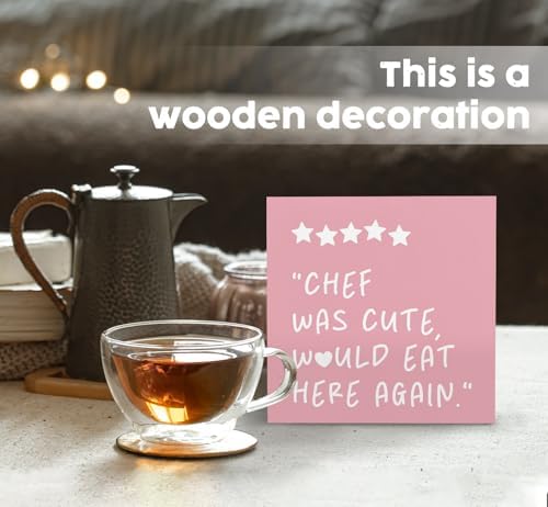 Pink Kitchen Accessories - Chef Was Cute Would Eat Here Again Sign Pink,Cute Preppy Kitchen Decor Wood Sign Home Decor For Girly Dining Room Restaurant, 6x6 Inch - Image 2