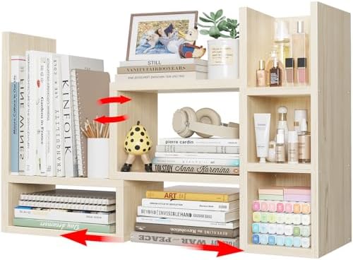 NUTIKAS Desk Shelves Desktop Organizer Shlef - Natural Wood Tone Office Organization for Top of Desk Organizers and Accessories Corner Bookshelf Table Top Shelving Small Hutch Decorations for Office by NUTIKAS