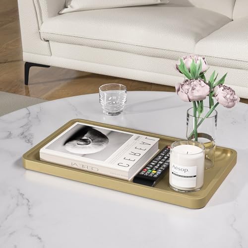 Weenson Gold Bathroom Vanity Tray for Countertop Decor Perfume Makeup Toiletries Toilet Tank, Large Bamboo Kitchen Tray for Spice Salt, Serving Tray for Food Coffee, Nightstand Candle 14.2”x8.3” - Image 6