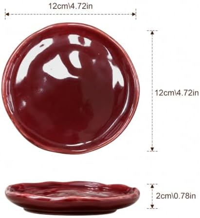 Jewelry Dish, Red Glossy Ceramic Round Shallow Ring Tray - Image 3
