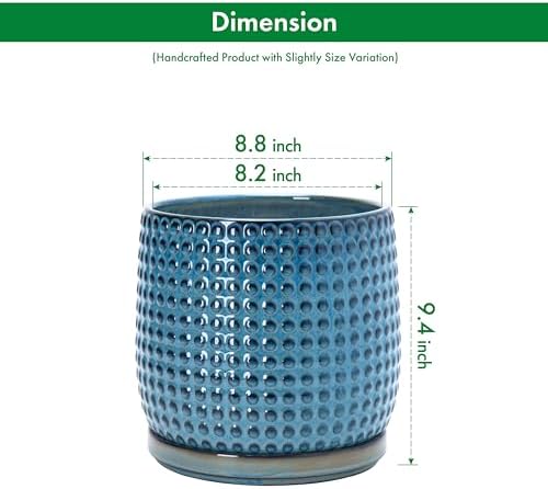 D'vine Dev Beaded Ceramic Pot with Saucer, 8 in, Ocean Teal, 27-C-Q-8 - Image 3