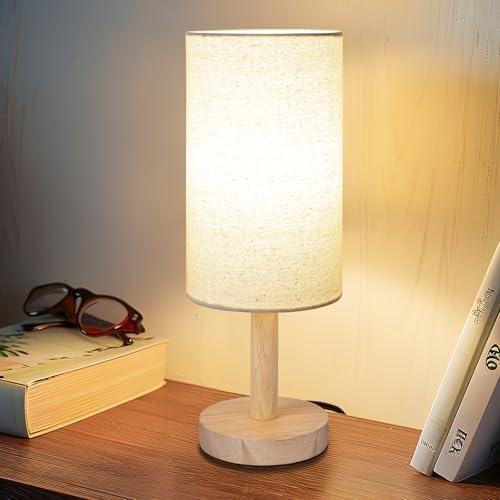 LALISU Small Table Lamp，Nightstand Lamp Wood Base Bedside Lamp Plug in by LALISU