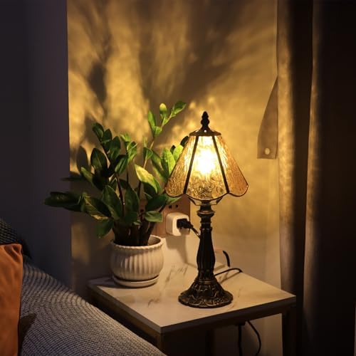 Tiffany Style Table Lamp Yellow Rippled Stained Glass Lamp 14 Inch by MQYXH