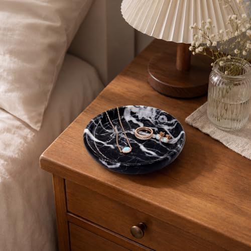 Small Natural Marble Jewelry Tray Key Plate Holder Dish Trinket Decor Catch All Bowl for Ring Earring Stone Gift for Women Daugther,Black,5.5" - Image 5