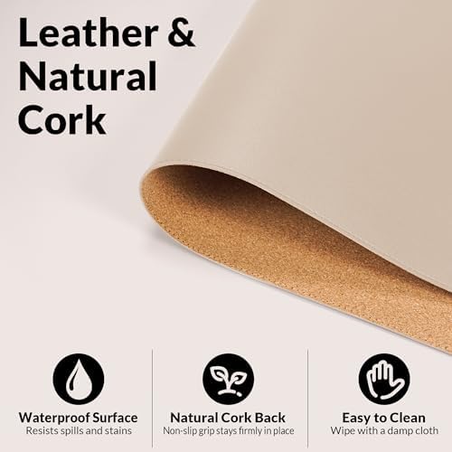 AFIING Desk Mat, Beige, 23.6" x 13.8", Desk Pad Protector - Image 3
