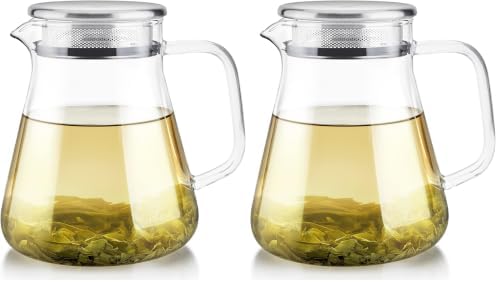 Teabloom One-Touch Tea Maker, 2-in-1 Teapot and Kettle with Stainless Steel Filter Lid for Loose Tea – Stain-Free Borosilicate Glass Teapot (27 Oz) – Tea Connoisseur's Choice (Pack of 2) by Teabloom