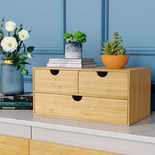 Bamboo Desk Organizer with 3 Drawers,Small Desktop Drawers,Tabletop Storage Box for Home Office by ILWorkTLs