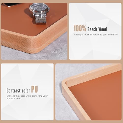 ProCase Wood Valet Tray for Men, Key Tray, Desk & Nightstand -LightBrown - Image 3