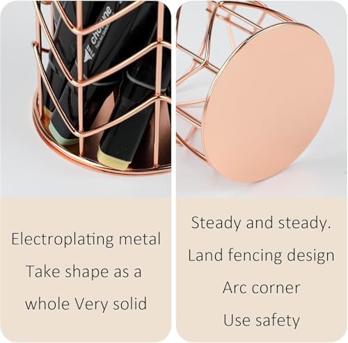 2 Pcs Square Post Note Holder and Circle Pen Holder, Metal suit for Home Office Supplies Workspace School for Desk Organize(Rose Gold) - Image 6