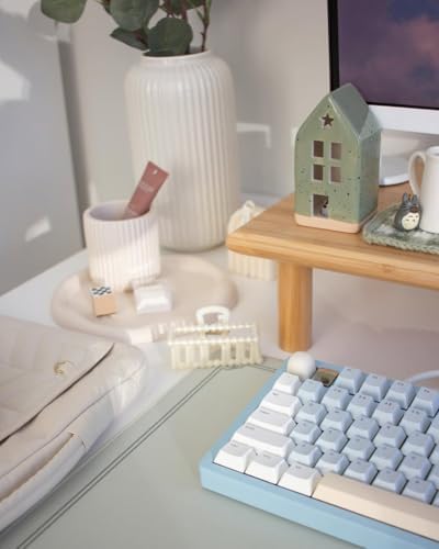 Bamboo Dual Monitor Stand Riser, Natural Desktop Shelf with Storage - Image 6