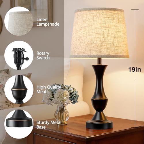 Luvkczc Table Lamp Set of 2, 19" Farmhouse Vintage Bedside Lamps - Image 2