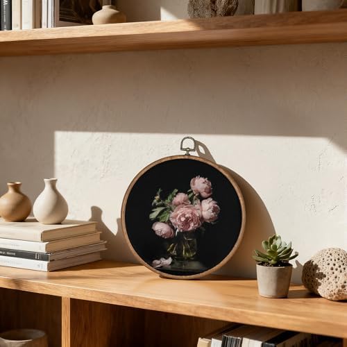 OFJE Vintage Moody Peony Floral Wall Art Decor, Decor, Dark Academia Floral Round Wall Hanging Decor, Dark Cottagecore Flower Framed Canvas Prints for Home Bedroom Living Room Decorations, 10x10 Inch - Image 4
