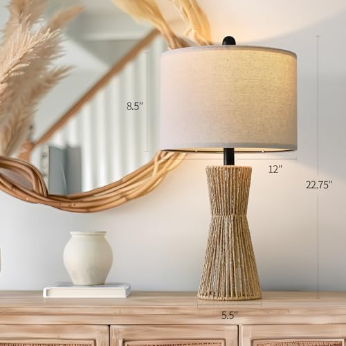 OYEARS 22.5" Table Lamps for Living Room,Boho Lamps Set of 2 for Bedrooms, Bedside Lamp for Nightstands, Rattan Lamp, Farmhouse Table Lamp for Room Decor, End Table, Retro, Brown（Not Include Bulbs） - Image 3