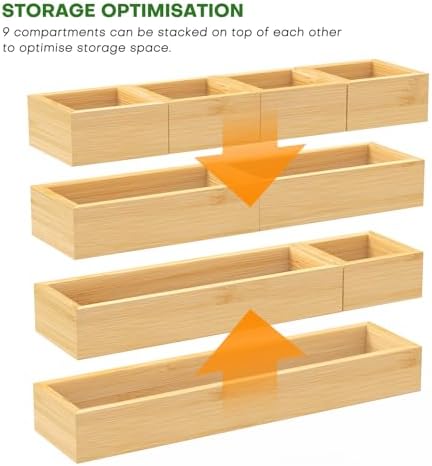 MapleGrace Bamboo Drawer Organizer Set, 9 PCS Wood Storage Organizers - Image 2